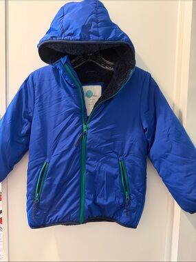Blue Hooded Mini Boden Puffer Jacket for Kids - Cozy Lined Winter Coat
